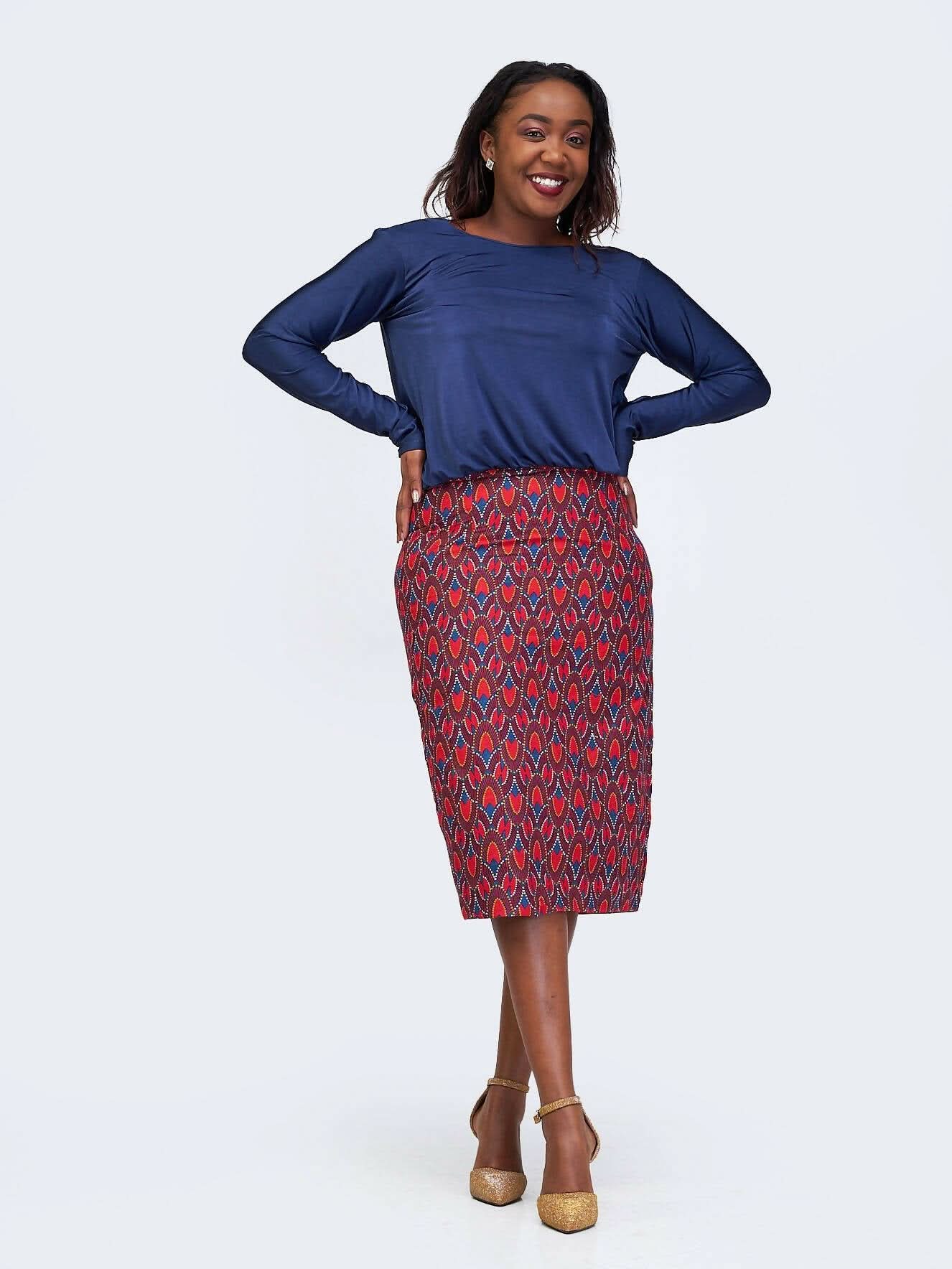 Simbaress Ankara Mix Kajumba Dress - Blue / Red - Shopzetu