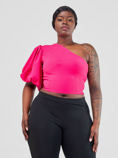 Chic Clique One Hand Ruffle Sleeve Top - Pink - Shopzetu