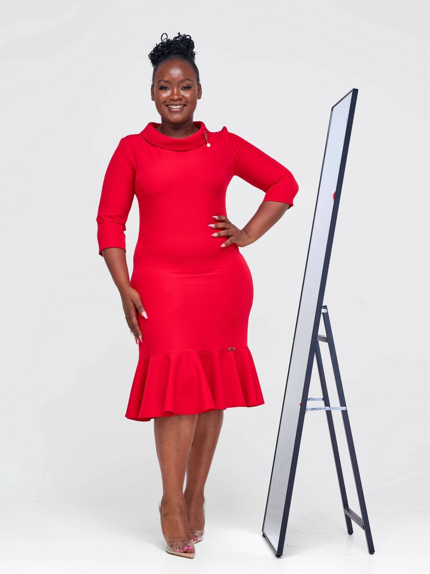 The Fashion Frenzy Turtle Neck Fishtail Dress - Red - Shopzetu