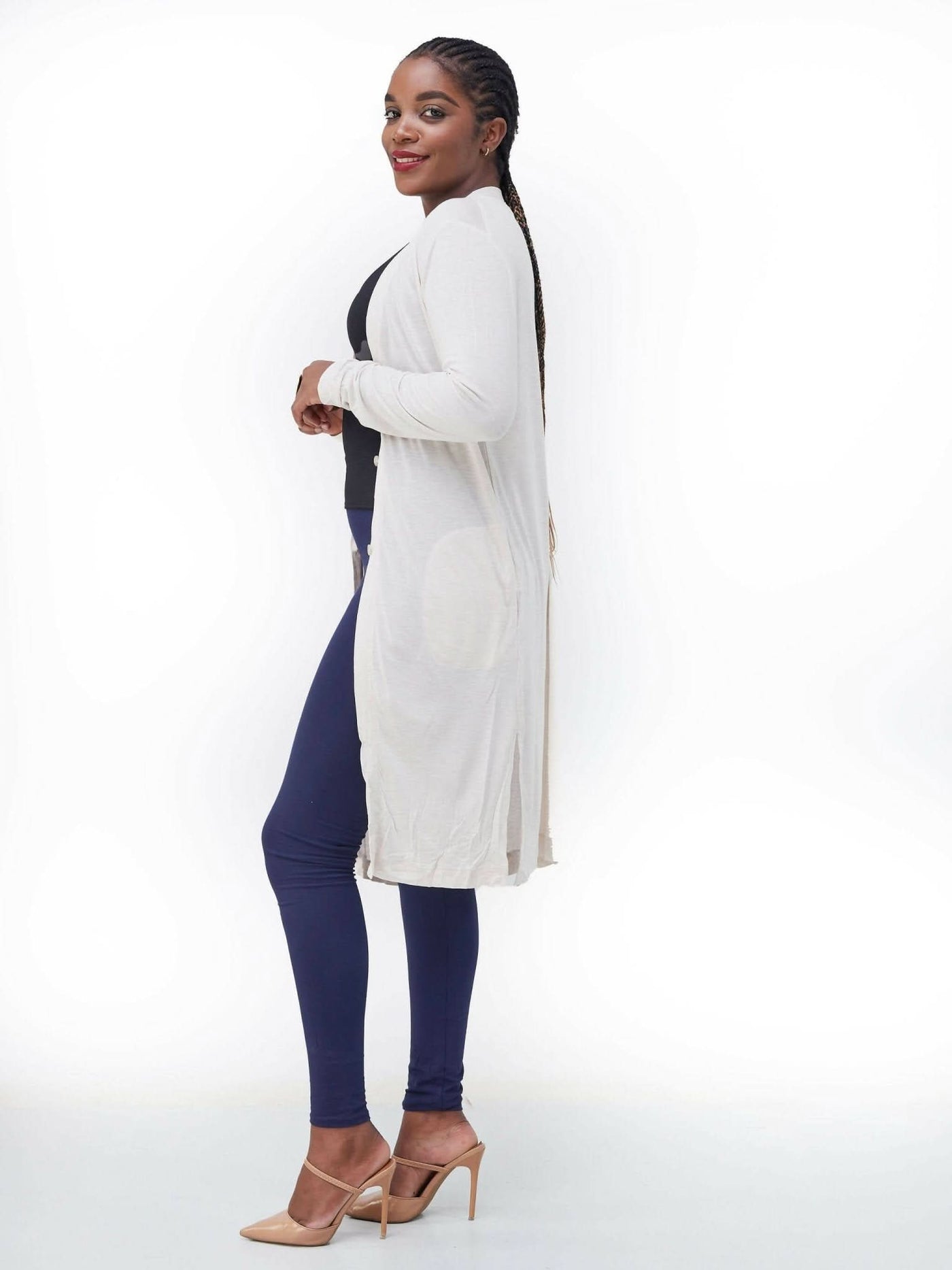 Hessed Long Buttoned Waterfall - Natural - Shopzetu