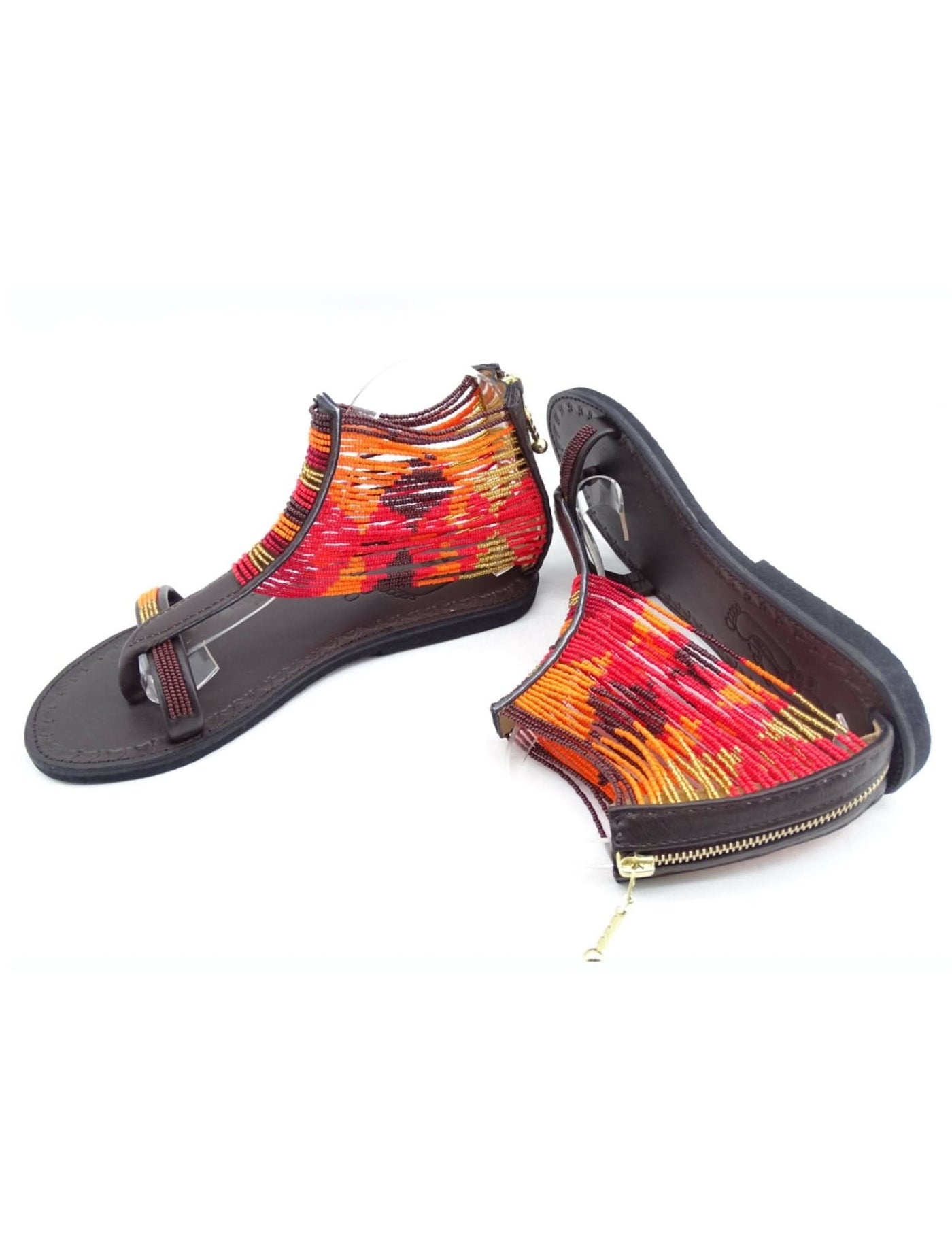 Azu Suzie Chain Zip Sandals - Chocolate / Orange / Red / Gold - Shopzetu