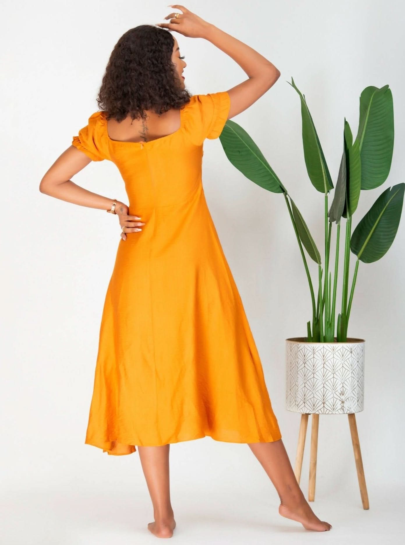 WSC Pambo Nalani Zaria Front Cut Midi Dress - Yellow - Shopzetu