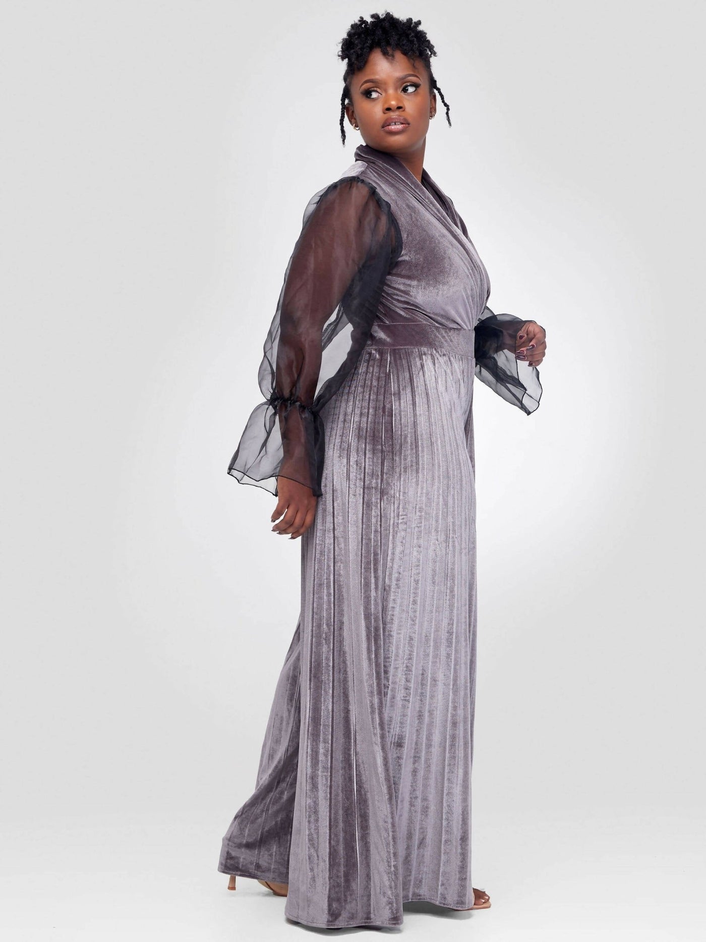 Bold N Chic Flared Velvet Jumpsuit - Grey - Shopzetu