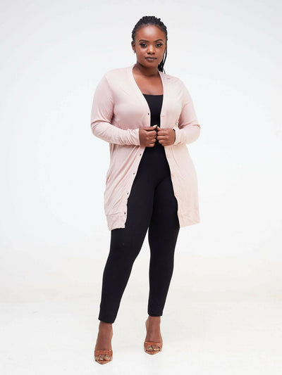 Hessed Midi Buttoned Waterfall - Pink - Shopzetu