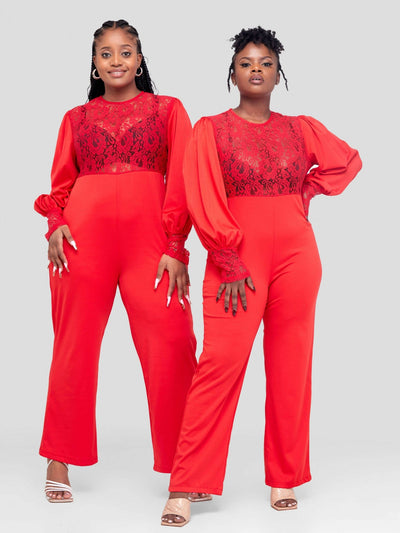 Bold N Chic Lace Jumpsuit - Red - Shopzetu