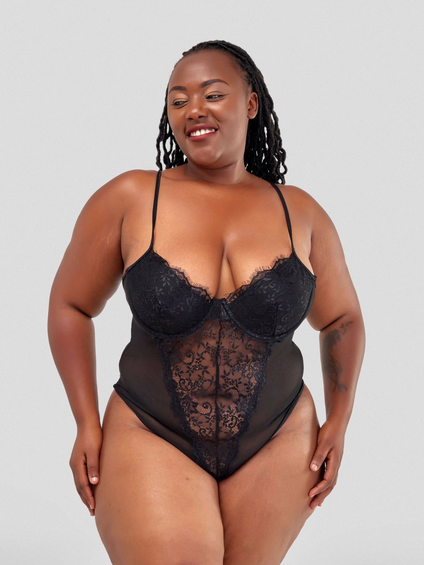 Intimates Kenya High Quality Lace Splicing Sexy Bodysuit With Underwire - Black - Shopzetu