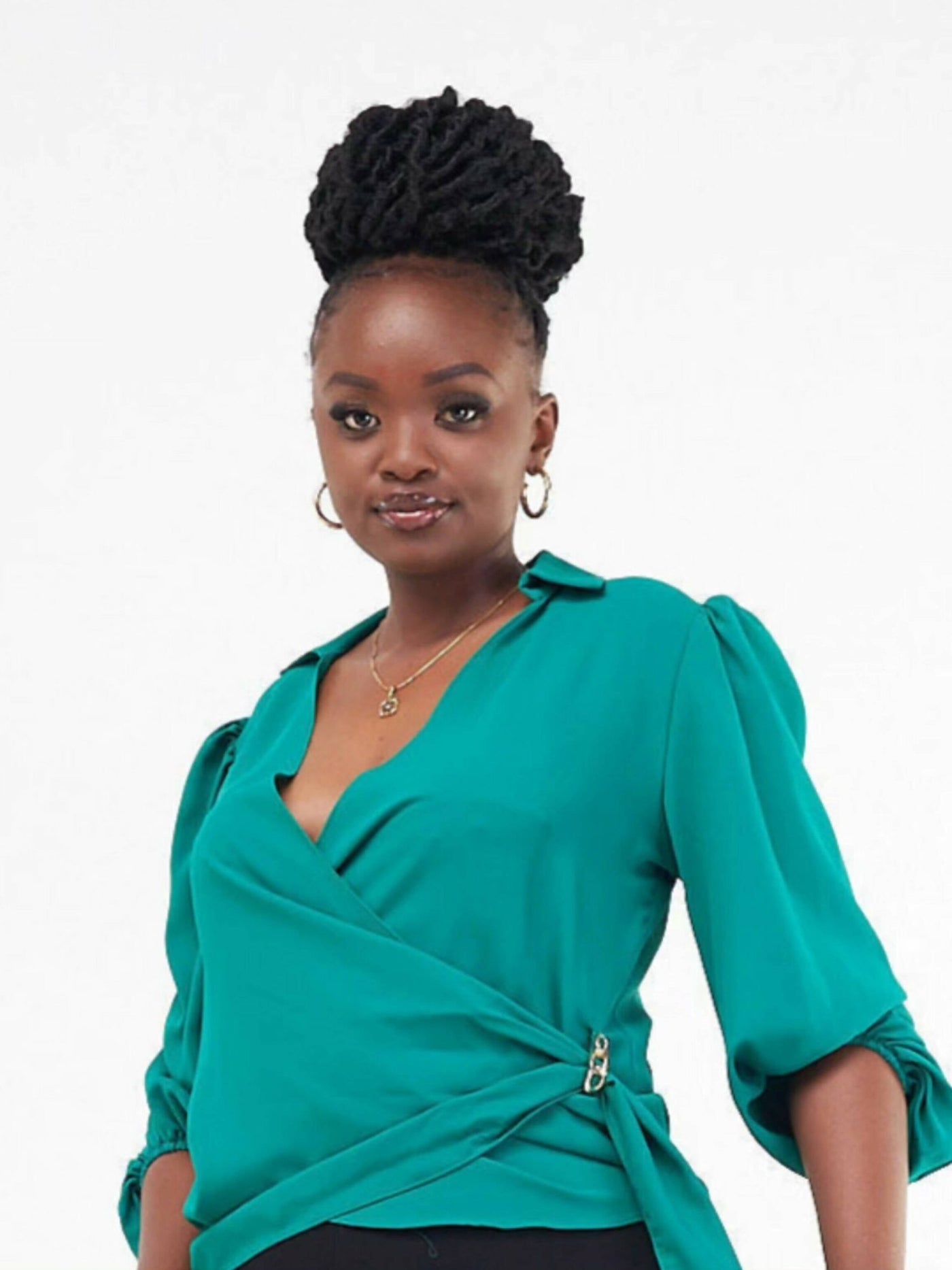 The Fashion Frenzy Wrap Blouse - Green - Shopzetu