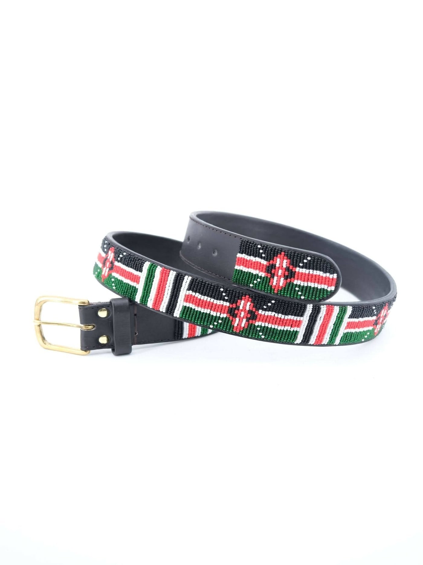 Azu's Casual 4cm Width Beaded Belt - Kenya Flag - Shopzetu