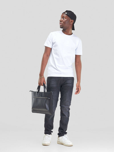 Mubi Leather Kifaru Leather Laptop Bag - Black - Shopzetu