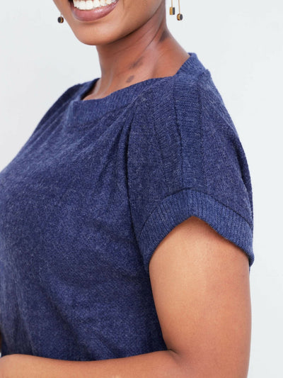 Hessed Short Sleeved Sweeter Top - Blue - Shopzetu