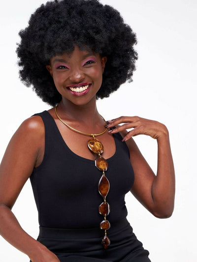 Kijivu Creatives Statement Necklace - Brown - Shopzetu