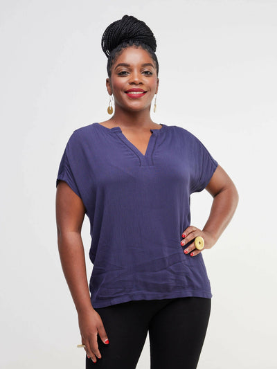 Valuespot Jersey Shirt With Crepe Front - Dark Blue - Shopzetu