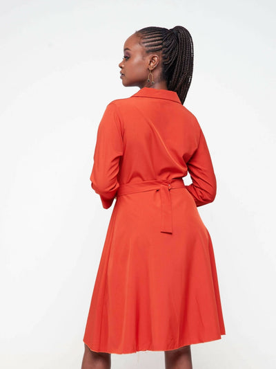 Dd Holdings Full Buttoned Knee Length Dress - Orange - Shopzetu
