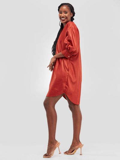 Tuli Nuru Shirt Dress - Burnt Orange - Shopzetu