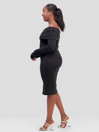 Chic Plug Off-Shoulder Dress - Black - Shopzetu