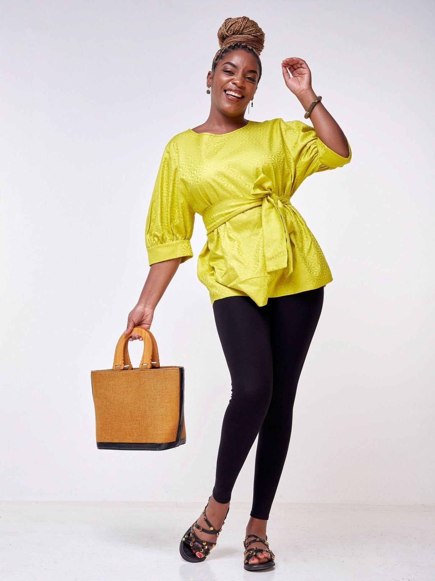Safari Mara Wide Bishop Sleeve Top - Yellow - Shopzetu