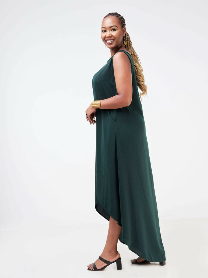 Salok Havilah Bumbe Highlow Maxi Dress - Green - Shopzetu