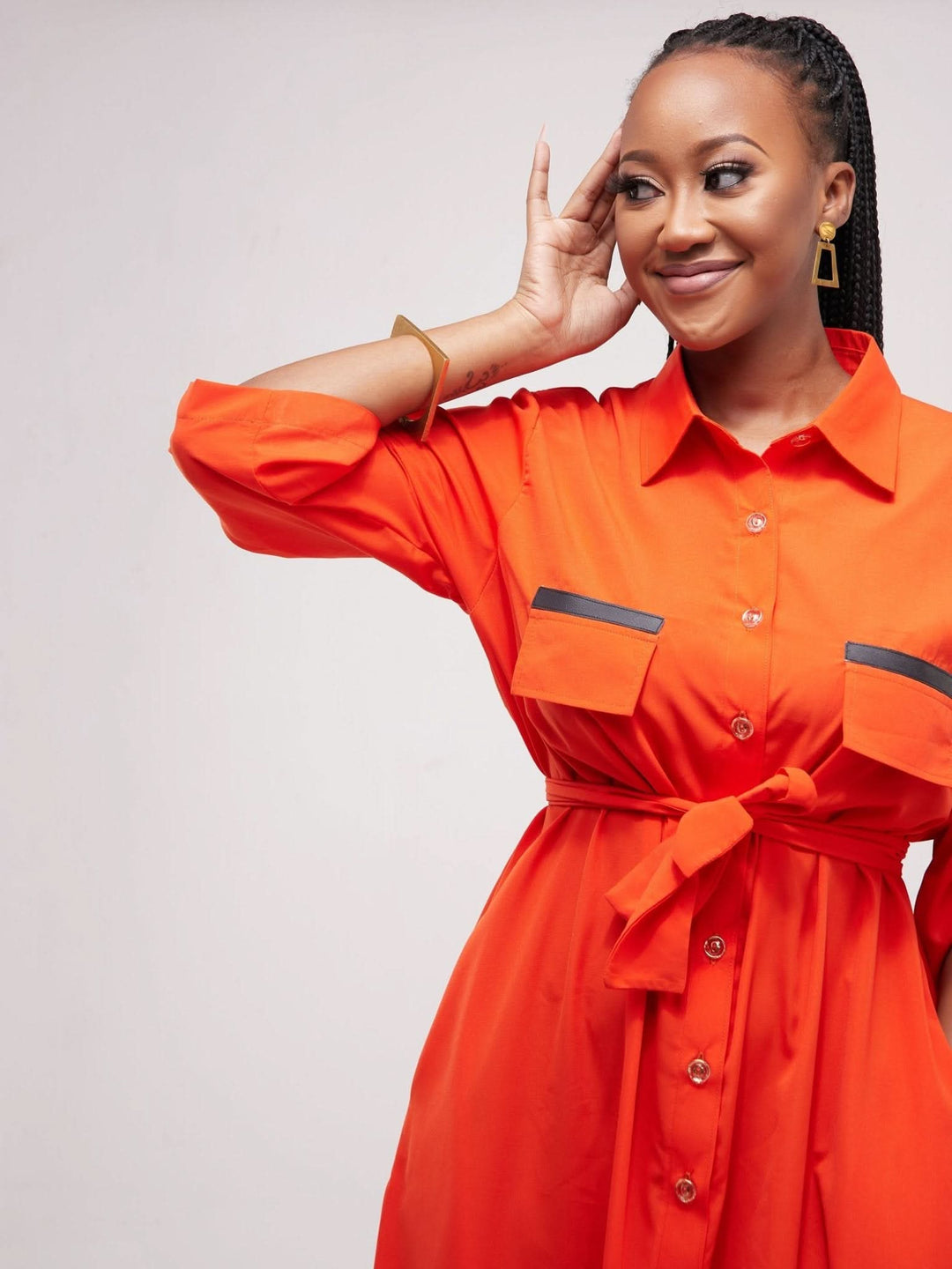 Salok Rave Shirt Dress - Orange - Shopzetu