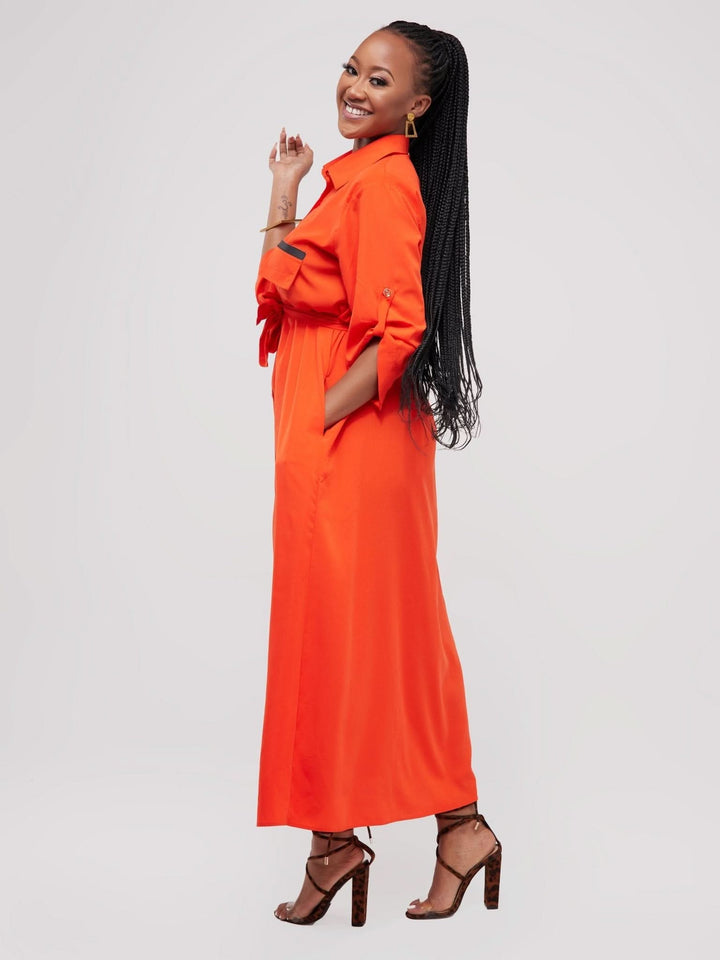 Salok Rave Shirt Dress - Orange - Shopzetu