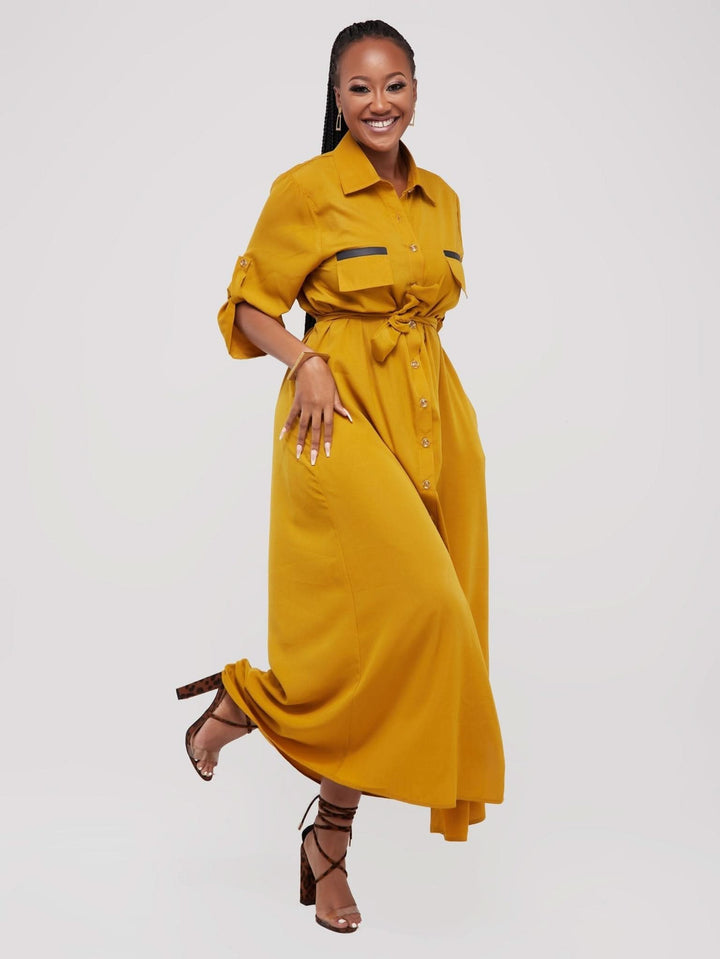 Salok Rave Shirt Dress - Yellow - Shopzetu