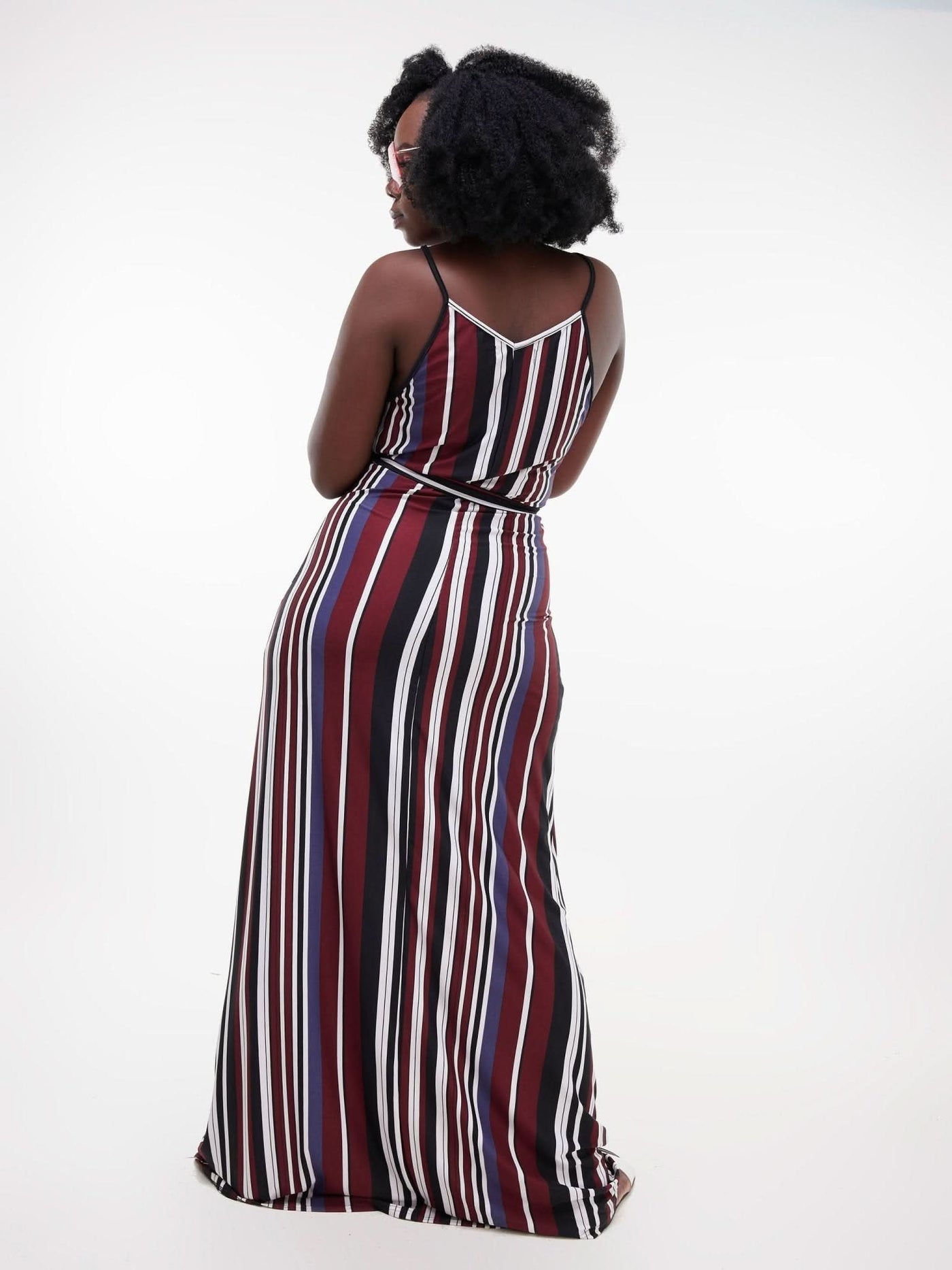 Salok Salama Maxi Dress - Maroon / Black / White Stripes - Shopzetu