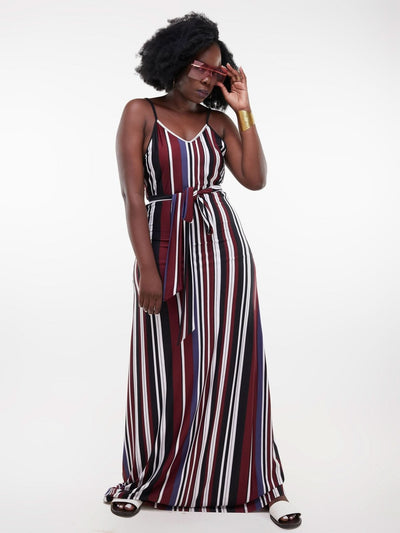Salok Salama Maxi Dress - Maroon / Black / White Stripes - Shopzetu