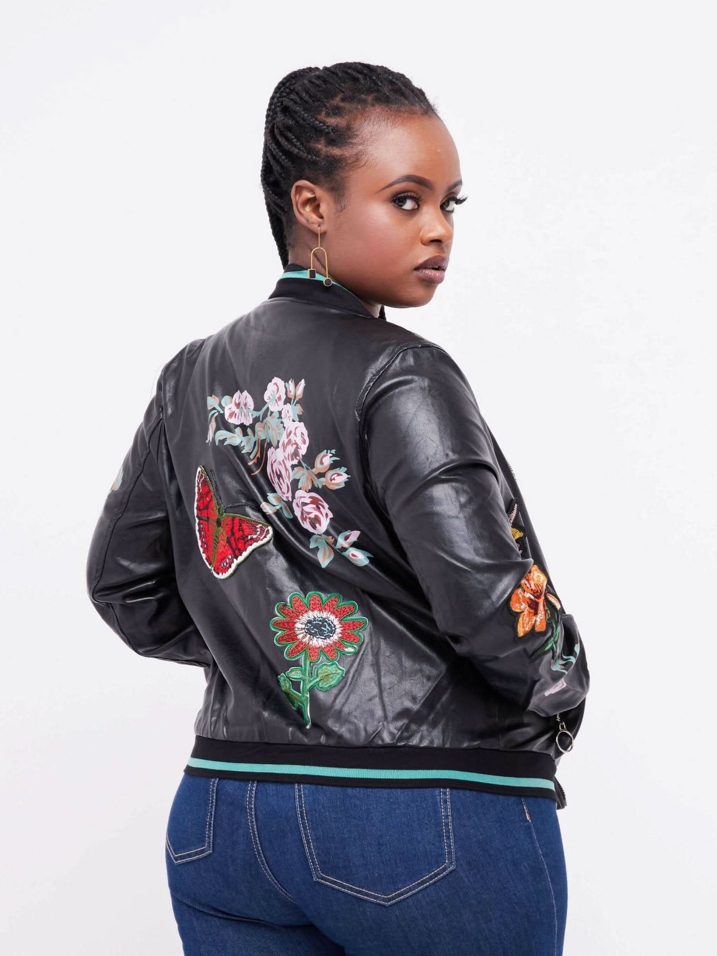 Shop Anna 254 Embroidered Leather Jacket - Black - Shopzetu