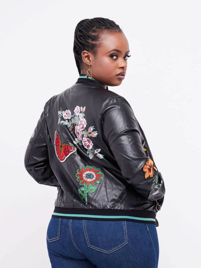 Shop Anna 254 Embroidered Leather Jacket - Black - Shopzetu