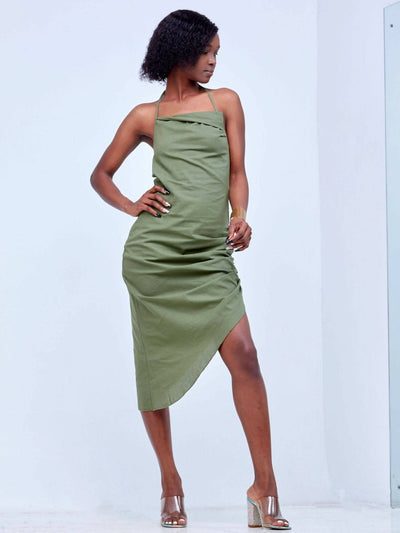 Signature The Brand Tied Backless Ruched Dress - Green - Shop Zetu Kenya