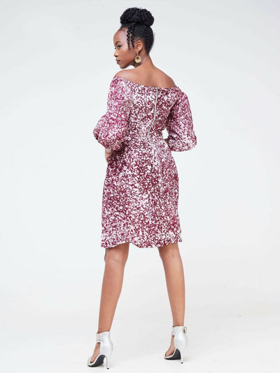 The Fashion Frenzy Keino Off Shoulder Skater Dress - Maroon - Shopzetu