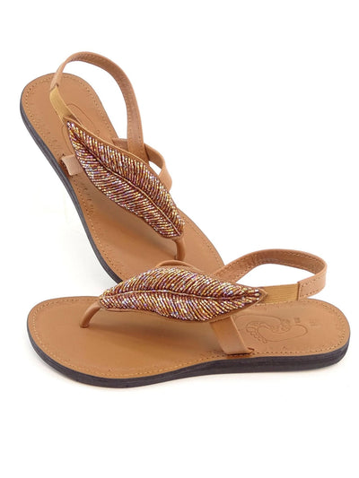 Azu's Ladies Beaded Backstrap Sandals - Copper - Shopzetu