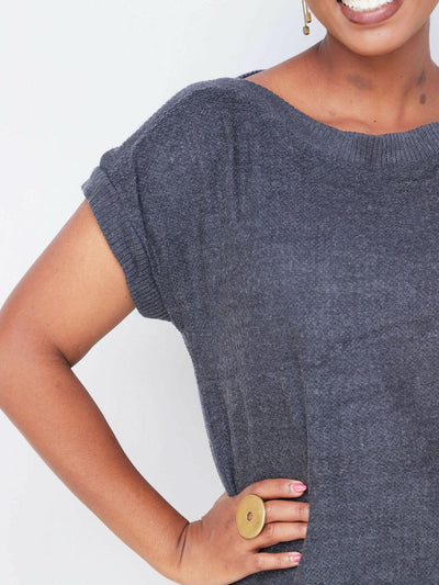 Hessed Short Sleeved Sweeter Top - Grey - Shopzetu
