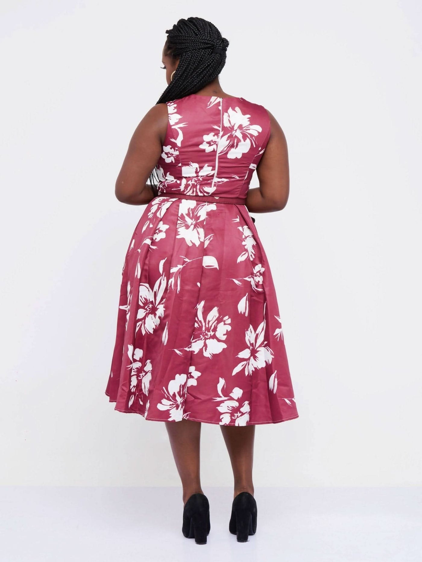 The Fashion Frenzy Floral Skater - Maroon - Shop Zetu Kenya