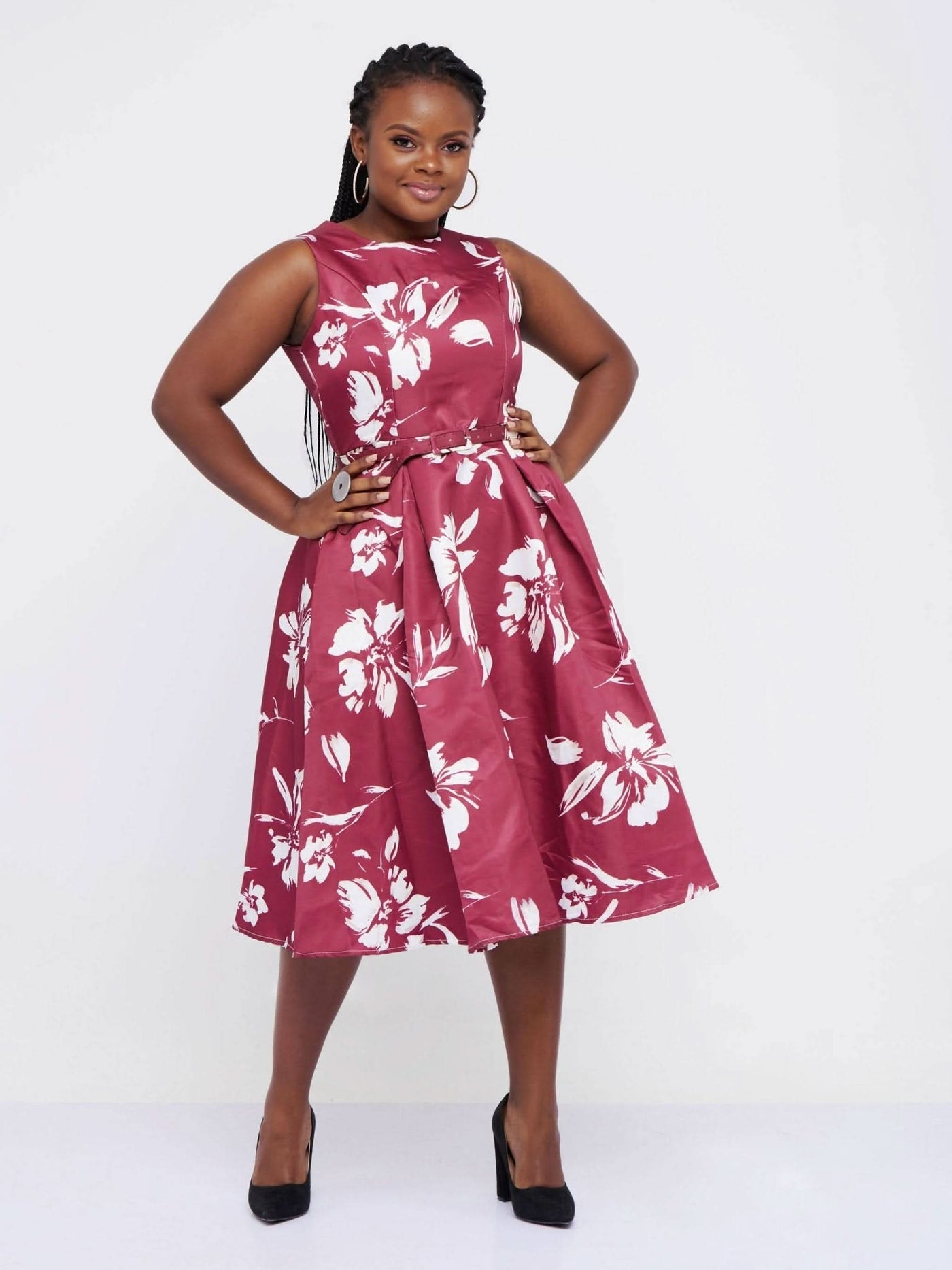 The Fashion Frenzy Floral Skater - Maroon - Shop Zetu Kenya