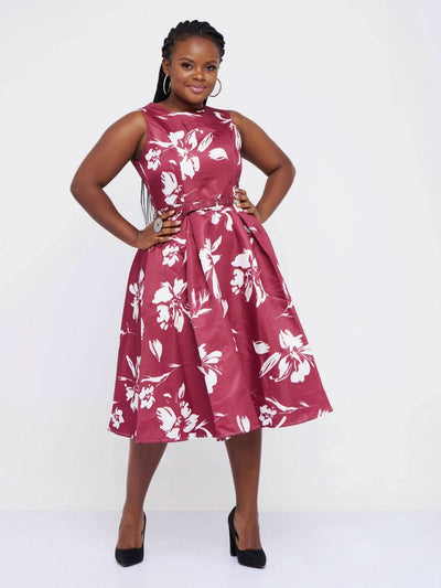 The Fashion Frenzy Floral Skater - Maroon - Shop Zetu Kenya