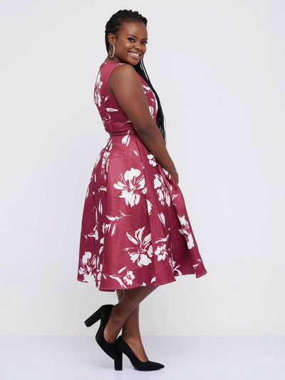 The Fashion Frenzy Floral Skater - Maroon - Shop Zetu Kenya