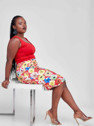 The Fashion Frenzy Floral Skirt Suit - Red - Shop Zetu Kenya