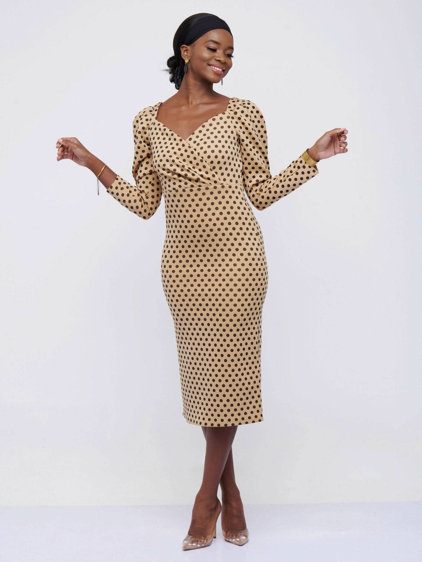The Fashion Frenzy Polka Bodycon - Khaki - Shop Zetu Kenya
