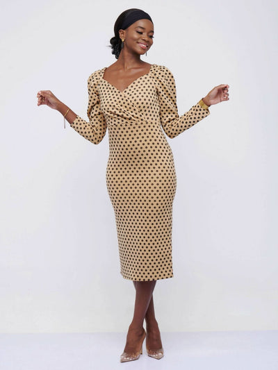 The Fashion Frenzy Polka Bodycon - Khaki - Shop Zetu Kenya