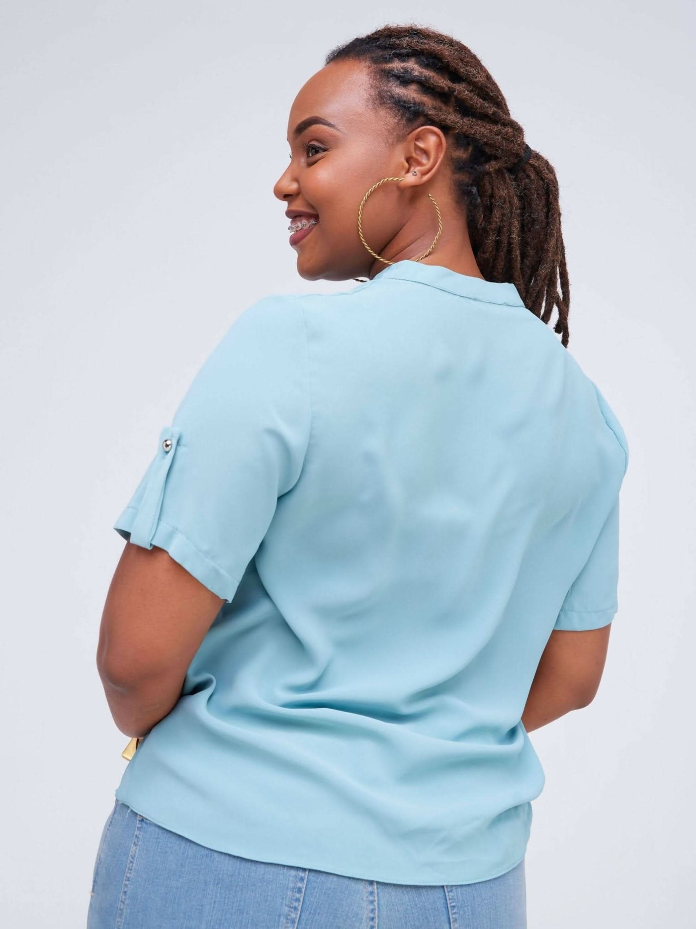 The Fashion Frenzy Teal Buttoned Blouse - Blue - Shop Zetu Kenya