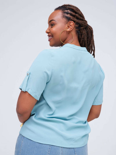 The Fashion Frenzy Teal Buttoned Blouse - Blue - Shop Zetu Kenya