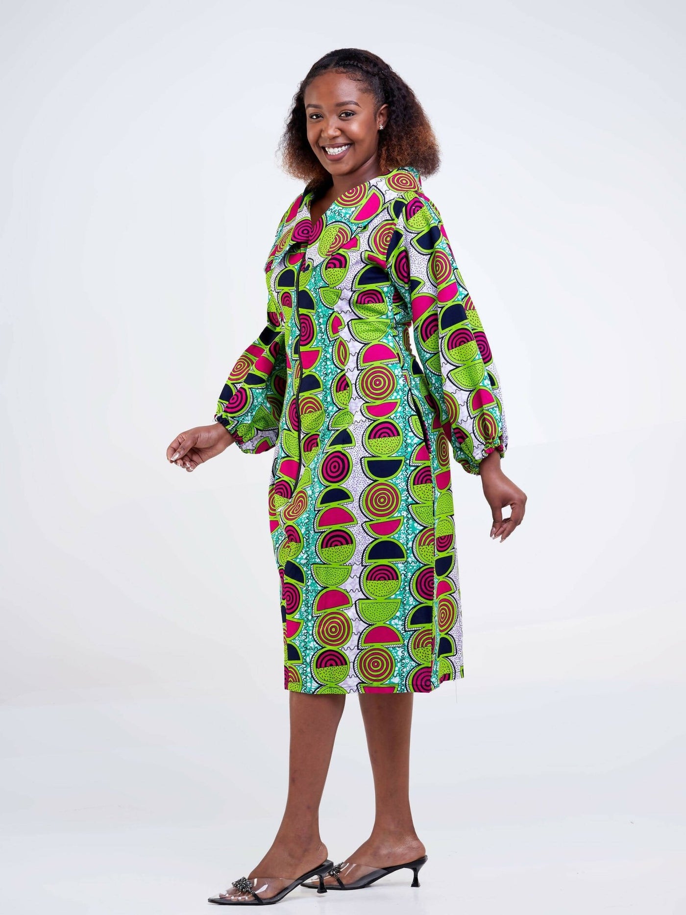 Manita Collections Mid-Length Lemon Colored Ankara Dress - Lemon Green - Shopzetu