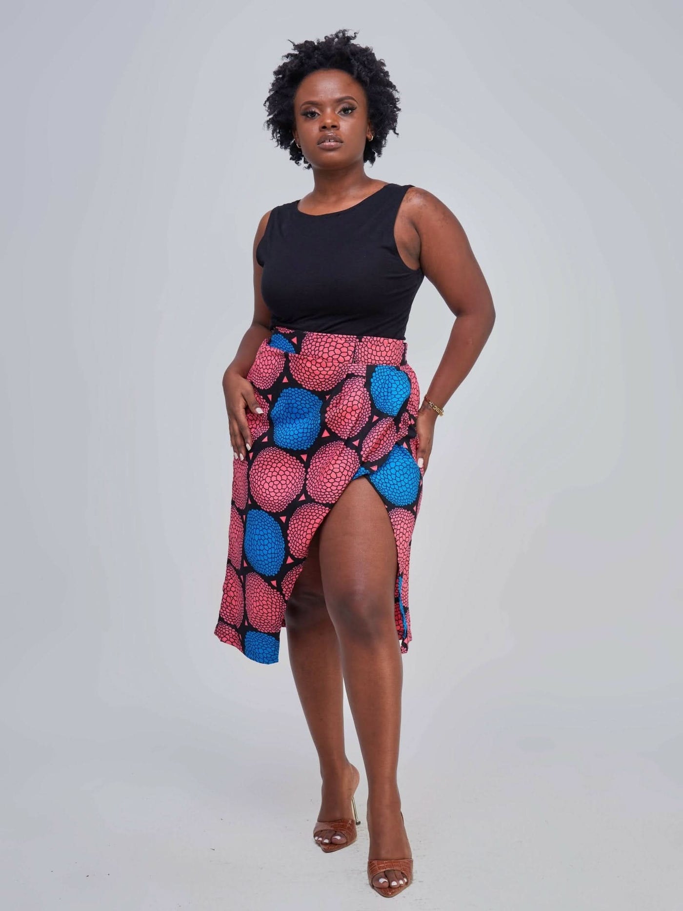 Vazi Afriq Ankara Wrap Skirt - Pink / Blue - Shopzetu