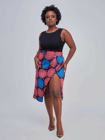 Vazi Afriq Ankara Wrap Skirt - Pink / Blue - Shopzetu
