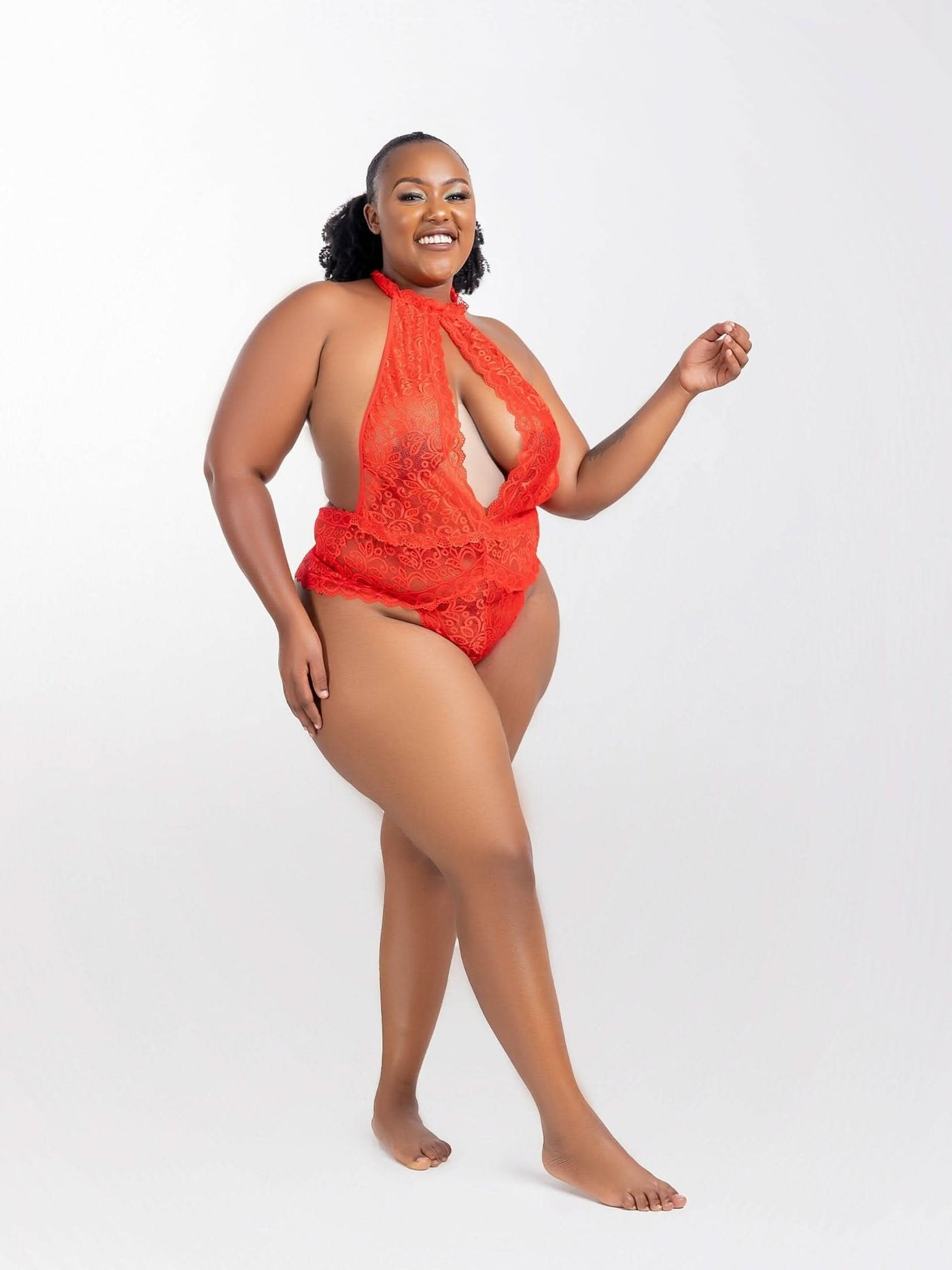 IntimatesKenya Exquisite Lace Open Cup Bodysuit-Red - Shopzetu