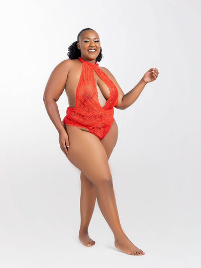 IntimatesKenya Exquisite Lace Open Cup Bodysuit-Red - Shopzetu