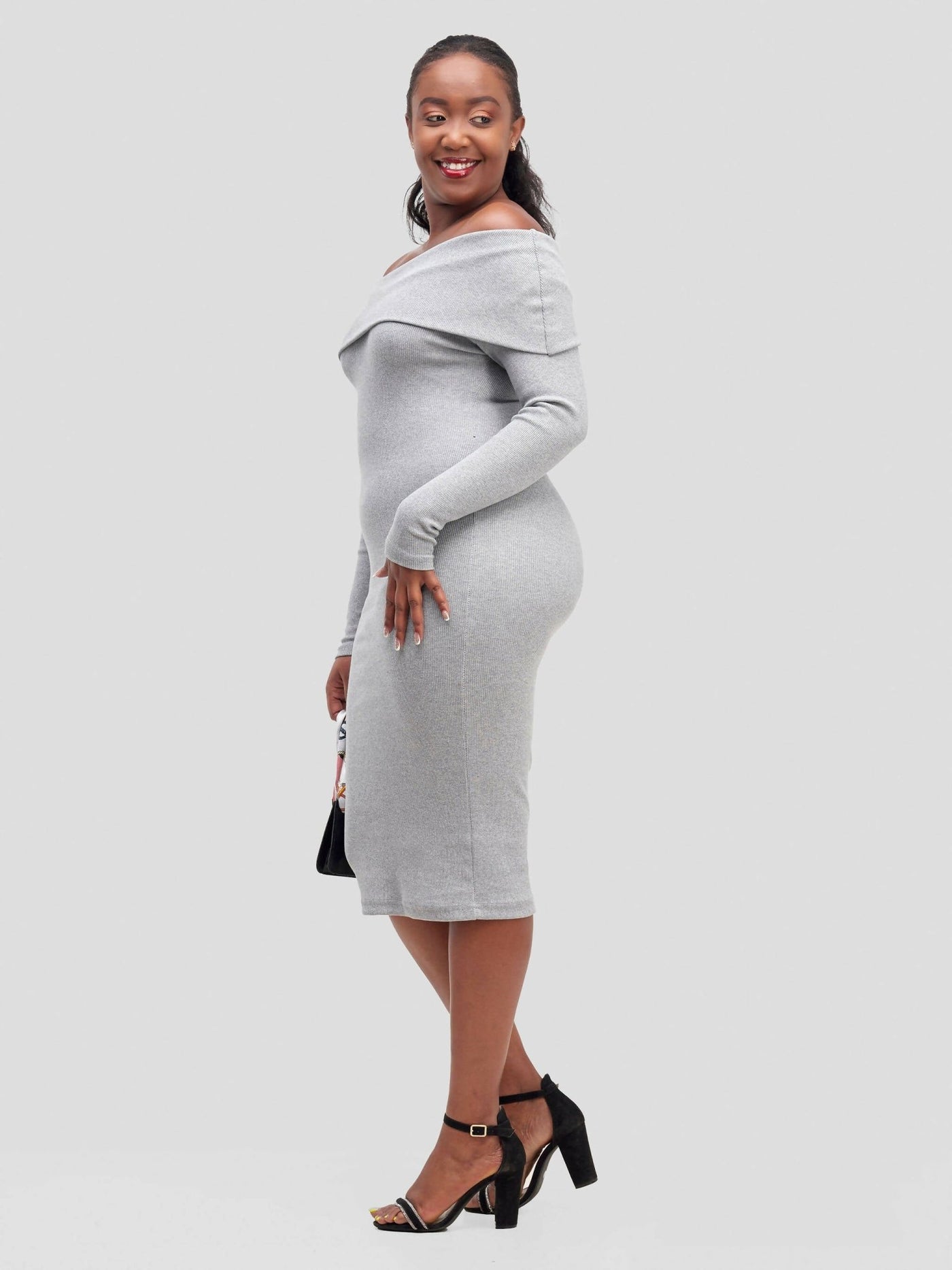 Chic Plug Off - Shoulder Dress - Grey - Shopzetu