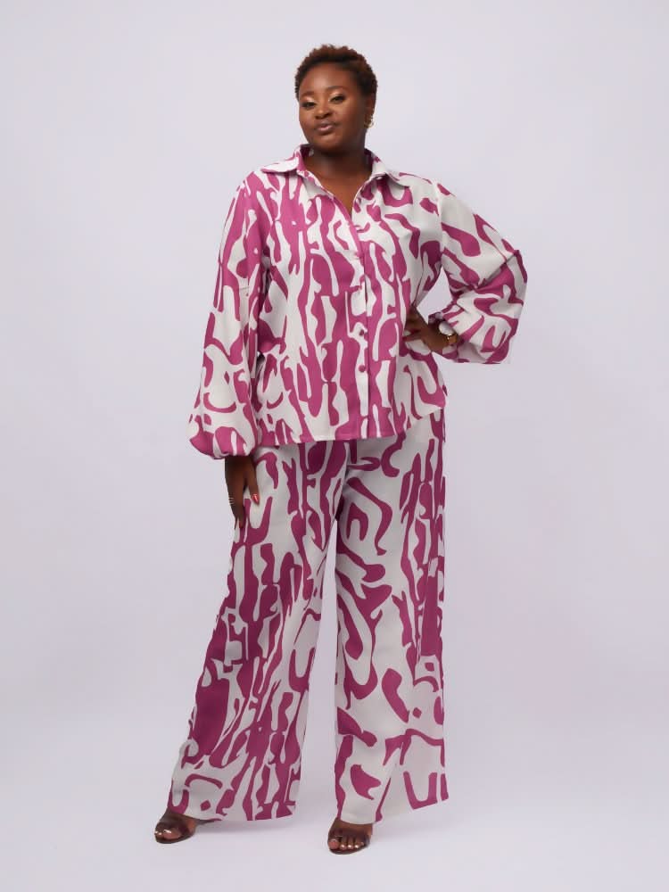 Tuli Aria Pant Set - Purple / White Print - Shopzetu