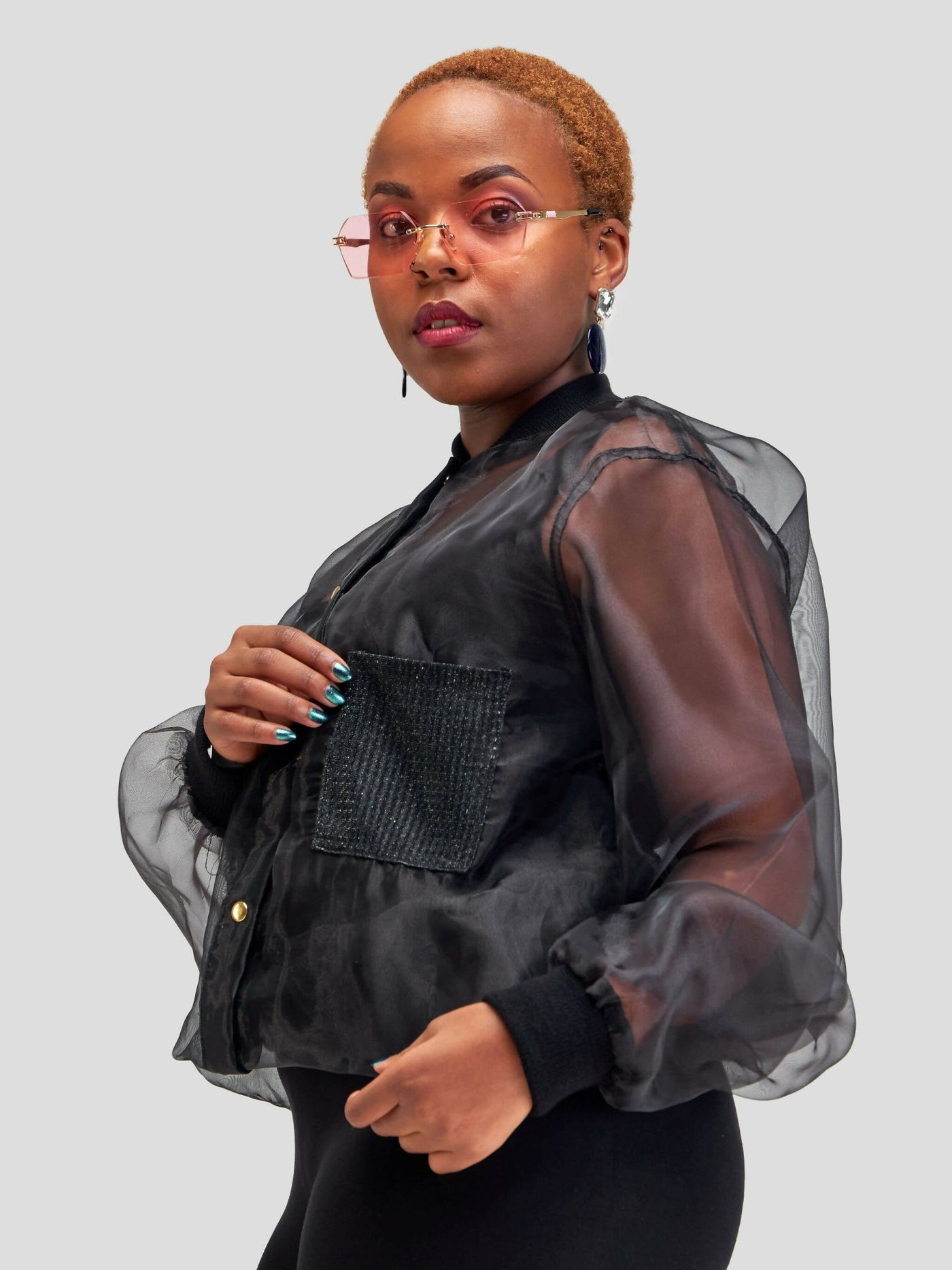 Vazi Afriq Organza Bomber Jacket - Black - Shopzetu