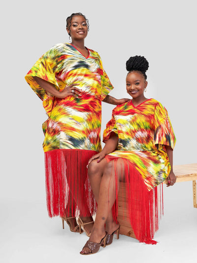 Izulu Mapia Kaftan Dress - Red - Shopzetu